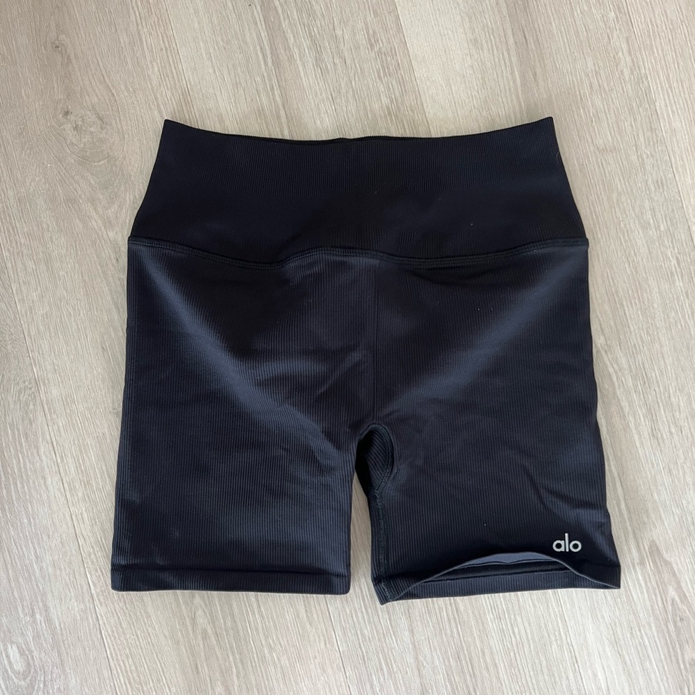 ALO Yoga Black Ribbed Biker Shorts